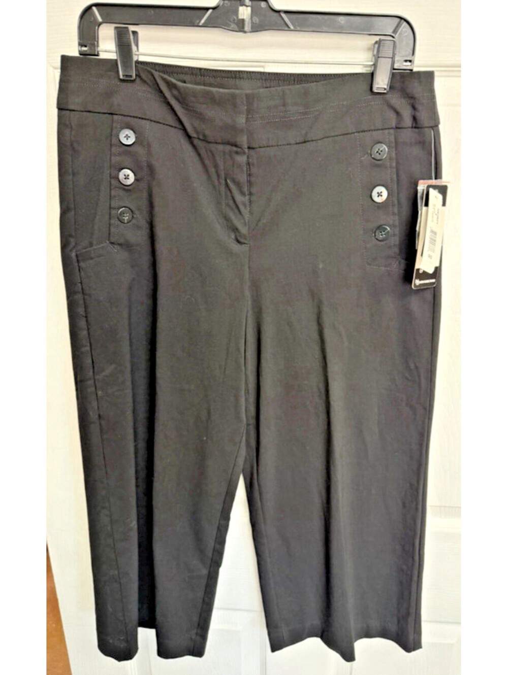 New Directions Women's Size 8 Black Dress Pants Straight Leg Button Detail NWT